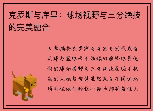 克罗斯与库里：球场视野与三分绝技的完美融合